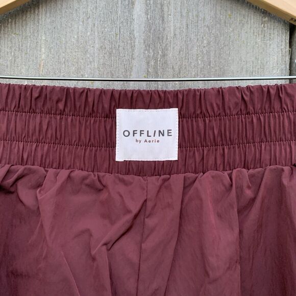OFFLINE BY AERIE Shorts Women's XL Maroon Real Me Smocked Running Gym Flowy - Picture 3 of 9